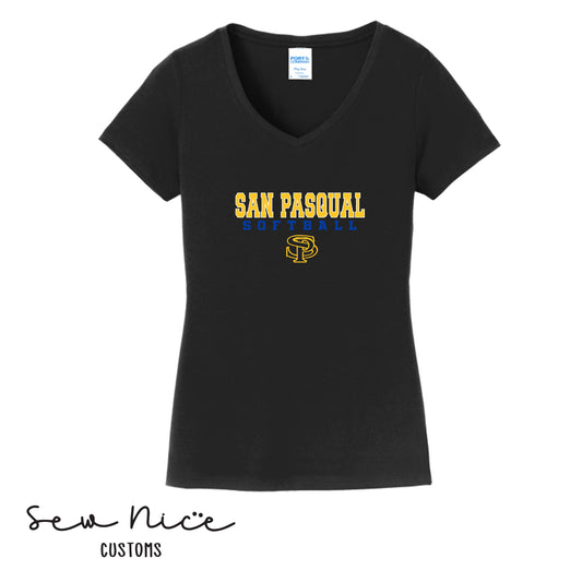 San Pasqual Softball Outline-Ladies V-Neck Shirt