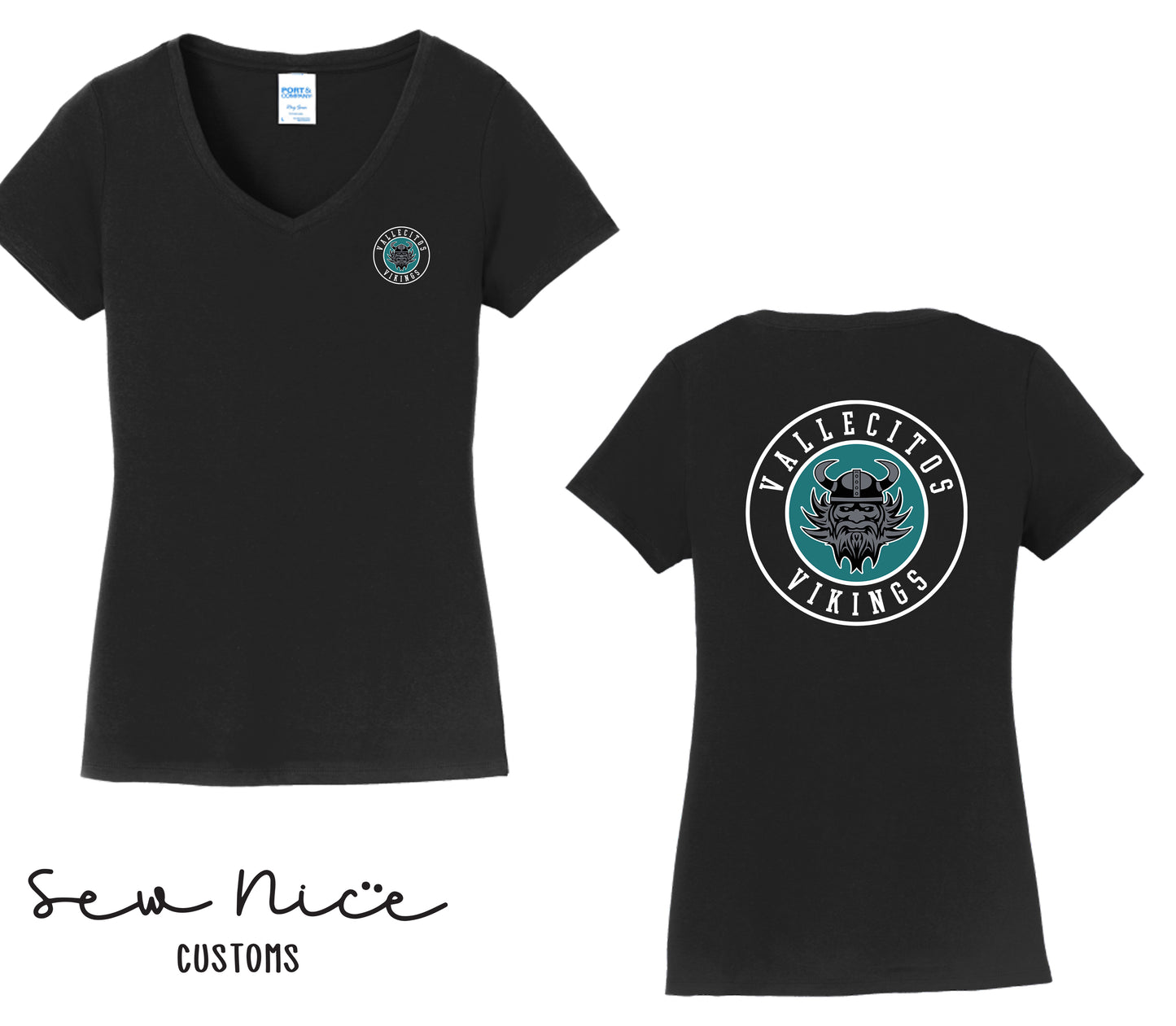 Vallecitos Logo-Front/Back- Ladies V-Neck Shirt