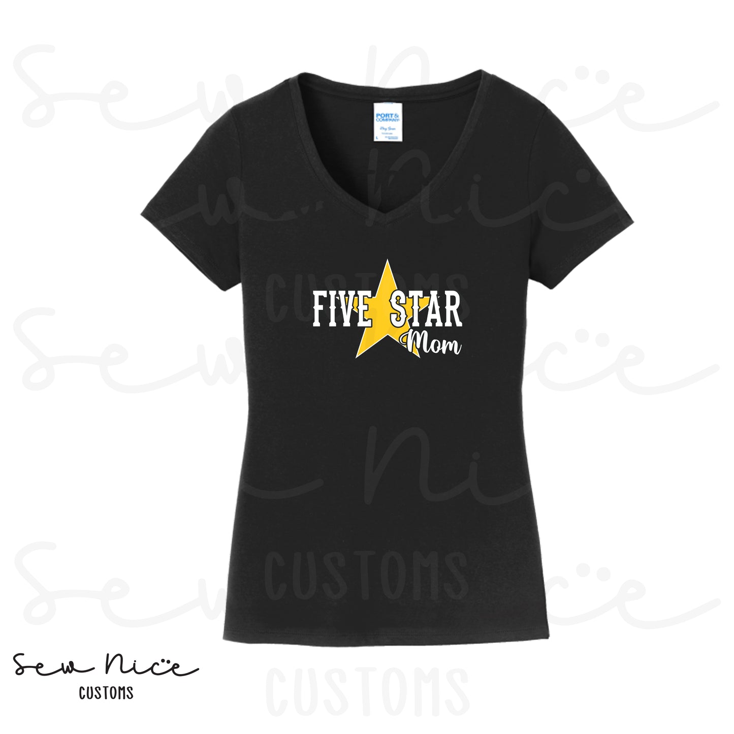 Five Star Mom/Custom- Ladies V-Neck Shirt