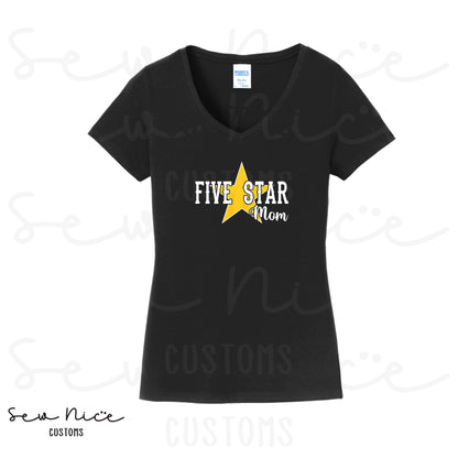 Five Star Mom/Custom- Ladies V-Neck Shirt