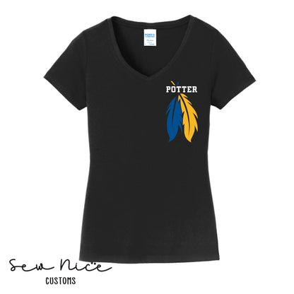 Potter with Feathers- Ladies V-Neck Shirt