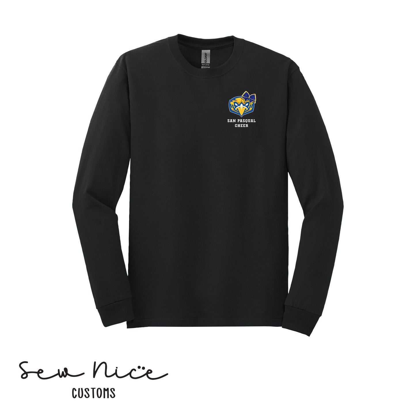 San Pasqual CHEER Glitter Bow- Unisex Adult/Youth Long Sleeve Shirt