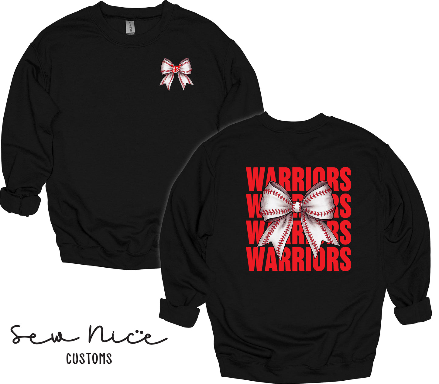 Warriors Baseball Bow- Unisex Adult/Youth Crewneck Sweatshirt