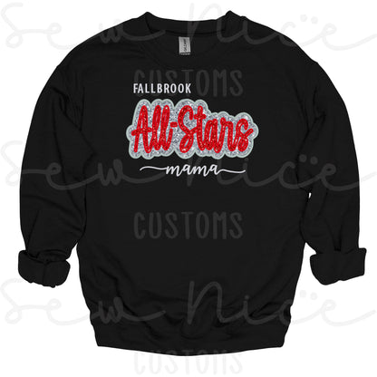 Fallbrook ALL STARS Glitter Applique Crewneck Sweatshirt