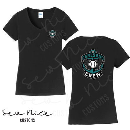 Carlsbad Crew Ladies V-Neck Shirt -Left Chest & Back Design