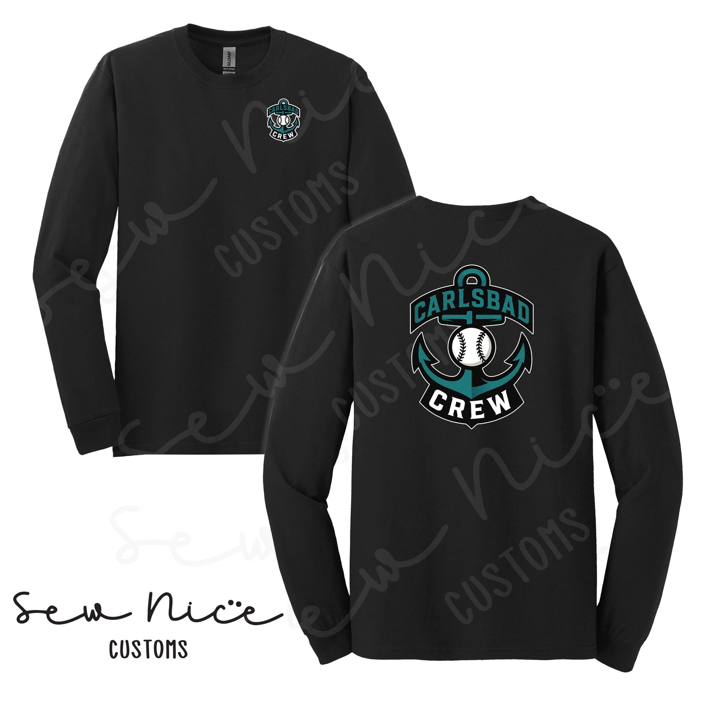 Carlsbad Crew Unisex Long Sleeve Shirt- Left Chest & Back Design