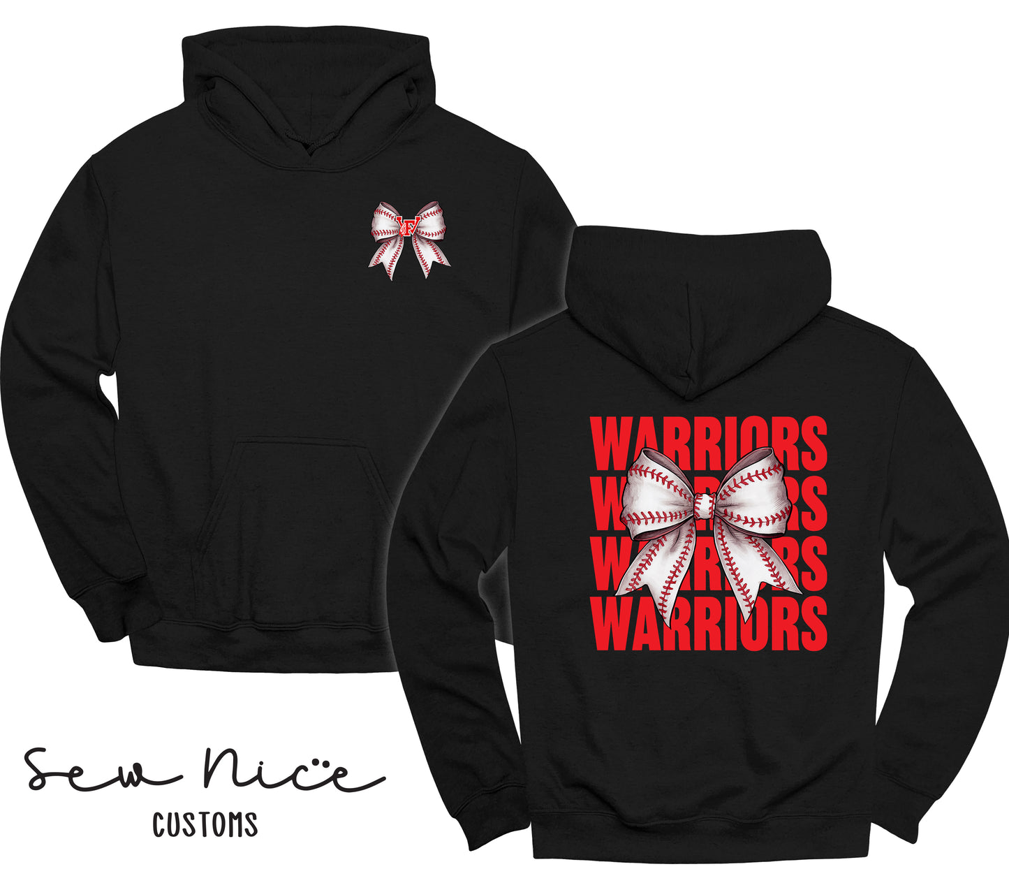 Warriors Baseball Bow- Unisex Adult/Youth Hoodie