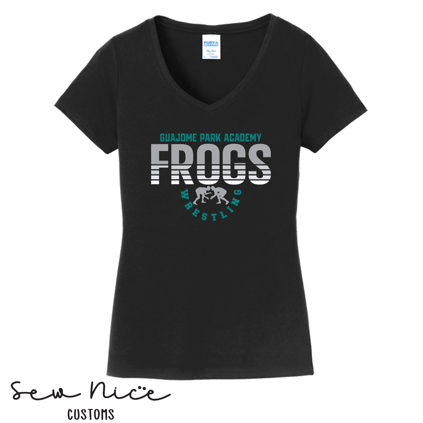 Guajome Stripe Wrestling Design- Ladies V-Neck Shirt