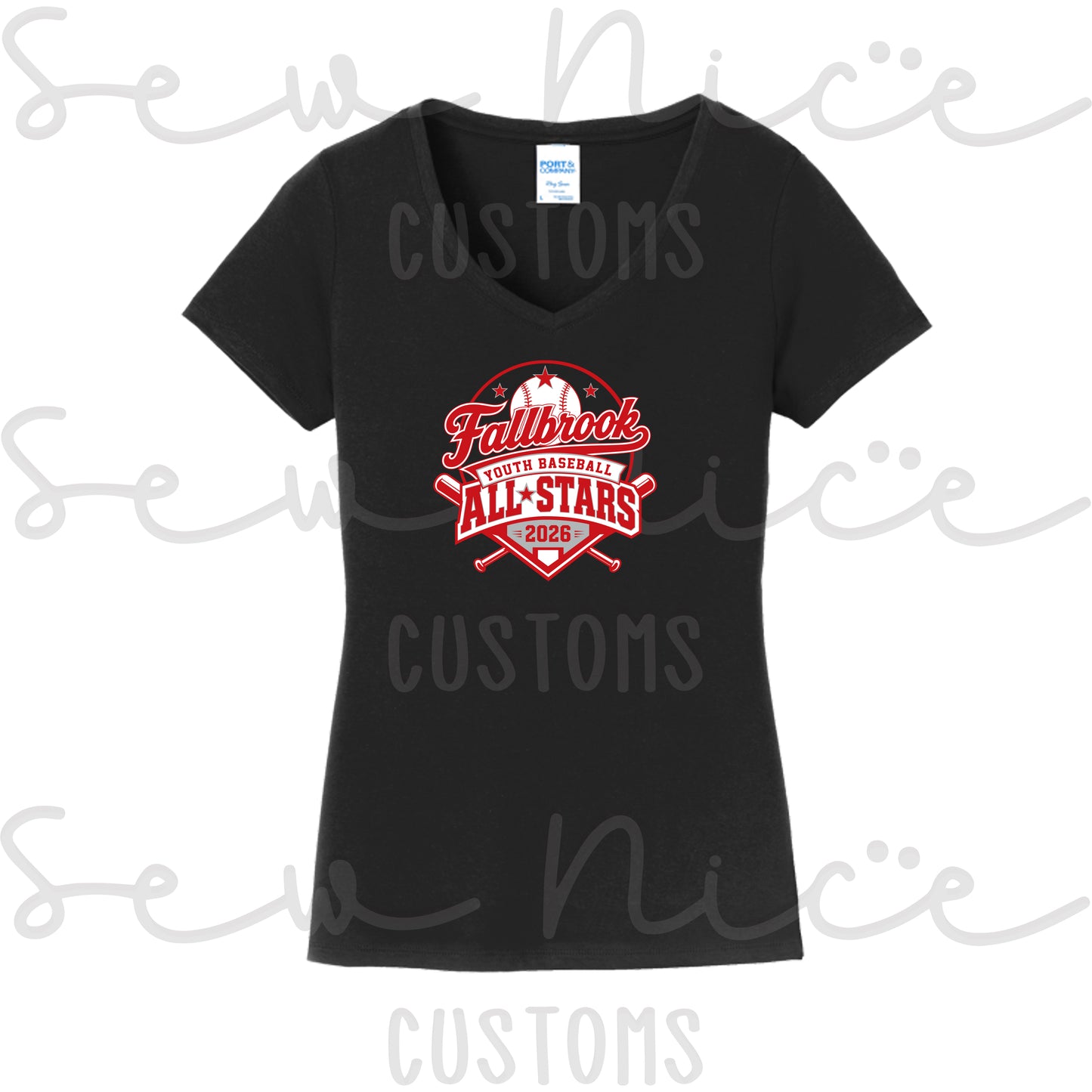 Fallbrook Youth Baseball-ALL STARS 2026- Ladies V-Neck Shirt