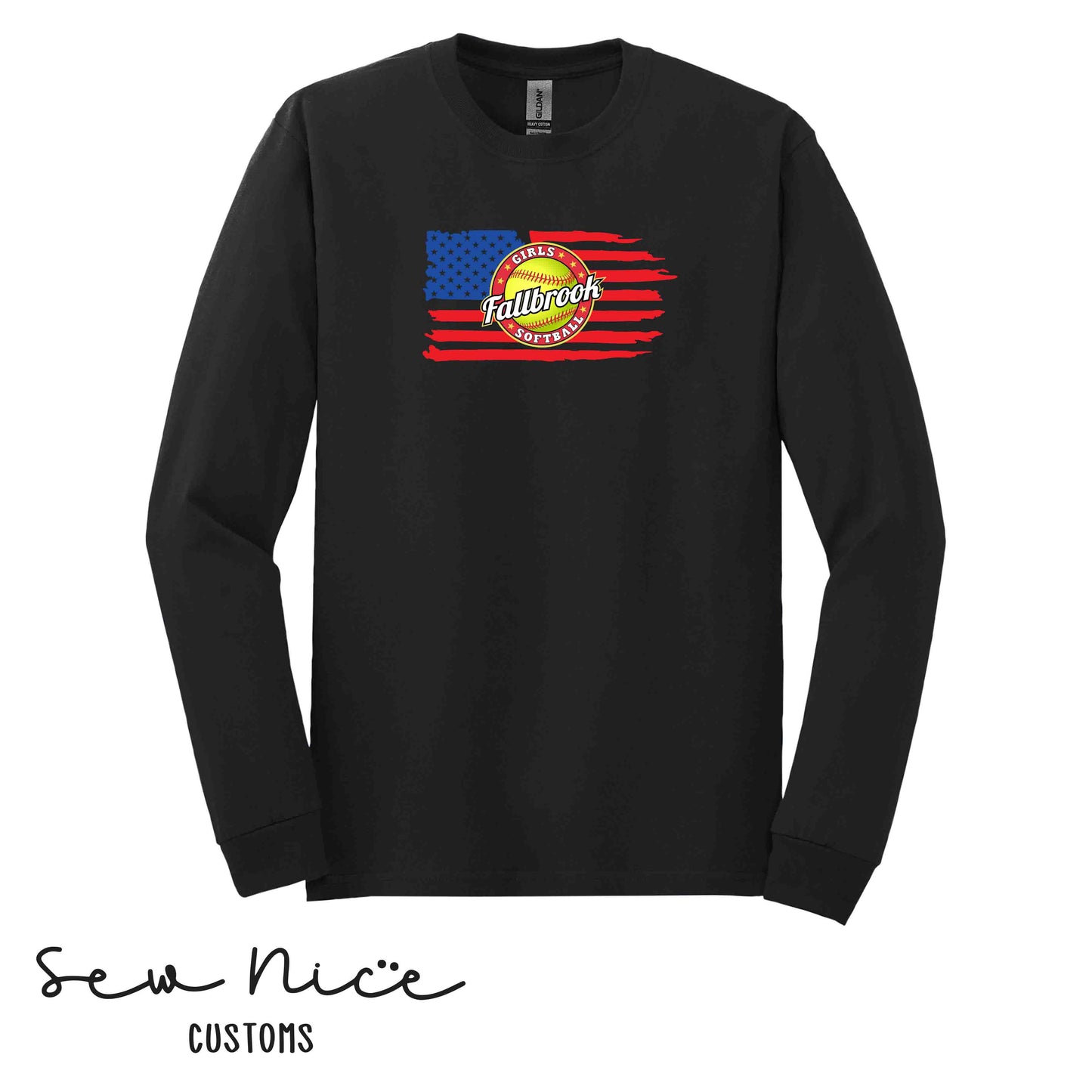 American Flag Softball -Unisex Long Sleeve Shirt