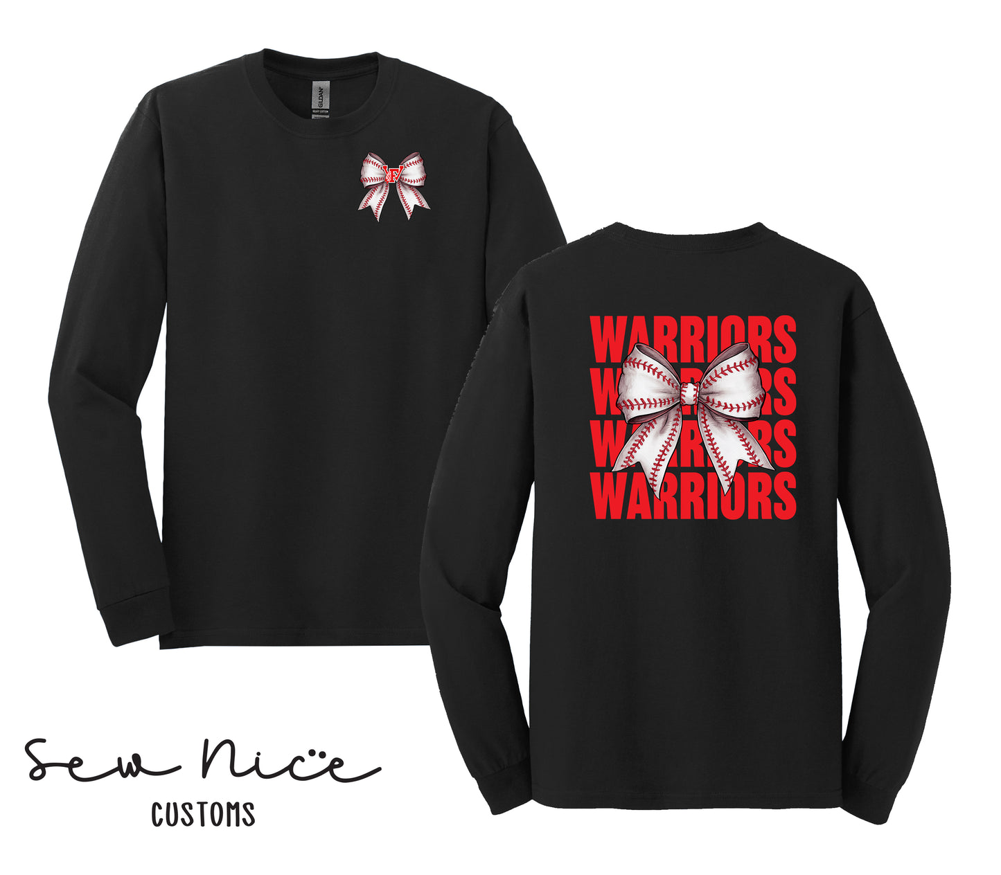 Warriors Baseball Bow- Unisex Adult/Youth Long Sleeve Shirt