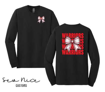Warriors Baseball Bow- Unisex Adult/Youth Long Sleeve Shirt