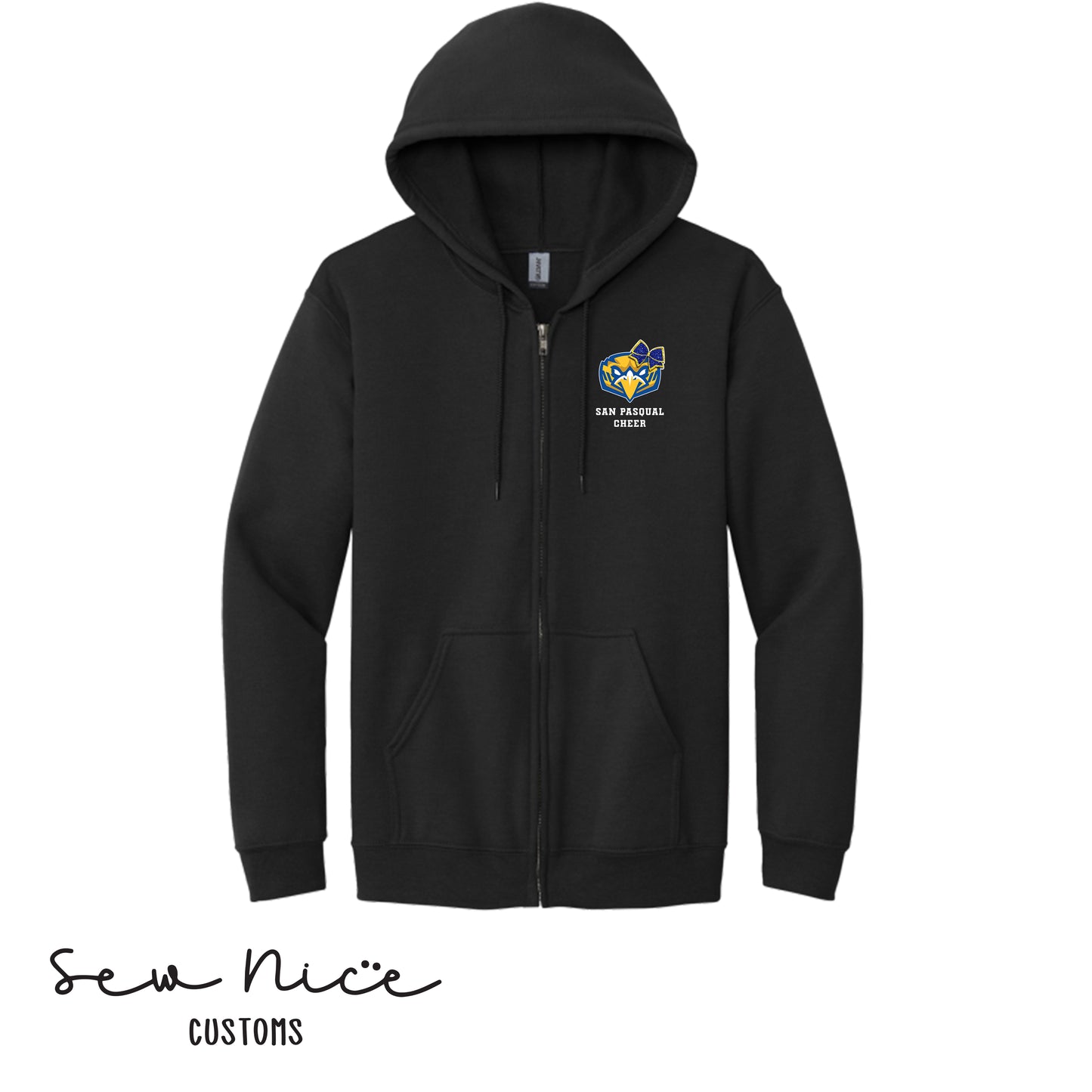 San Pasqual CHEER Glitter Bow- Unisex Adult/Youth Full Zip Hoodie