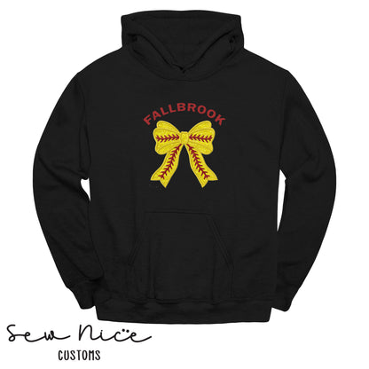 Embroidered Fallbrook Glitter Softball Bow - Adult/Youth Hoodie