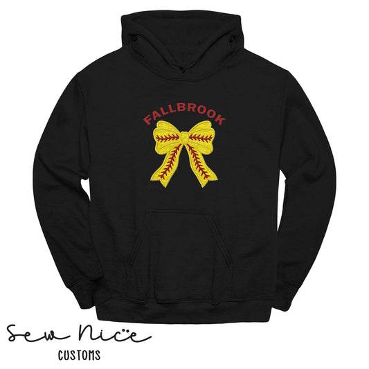 Embroidered Fallbrook Glitter Softball Bow - Adult/Youth Hoodie