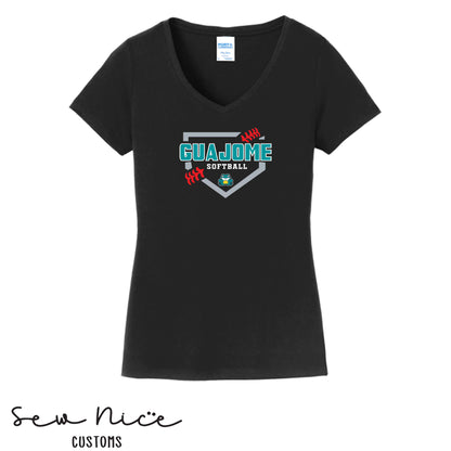 Guajome Softball Plate- Ladies V-Neck Shirt