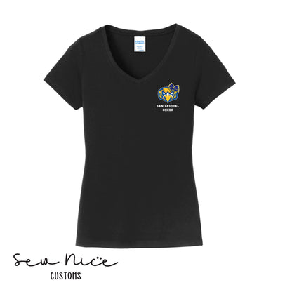 San Pasqual CHEER Glitter Bow- Ladies V-Neck Shirt