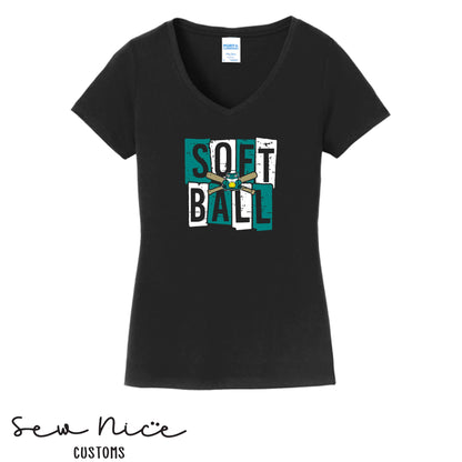 Guajome Block Softball- Ladies V-Neck Shirt