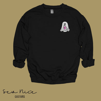 Embroidered Ghost with Drink - Unisex Crewneck Sweatshirt