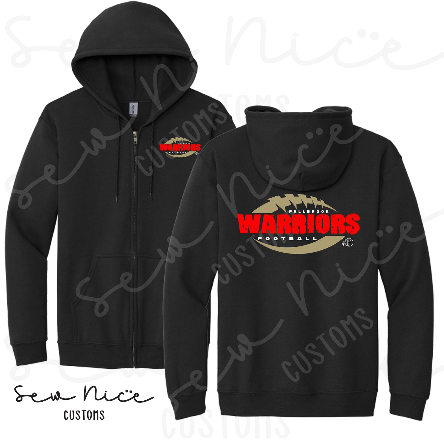 Distressed Fallbrook Warriors- Full Zip Hoodie