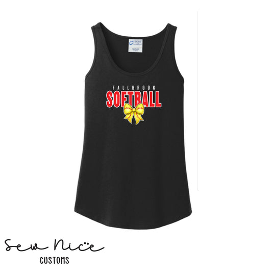 Fallbrook Softball Bow Design - Ladies Tank Top