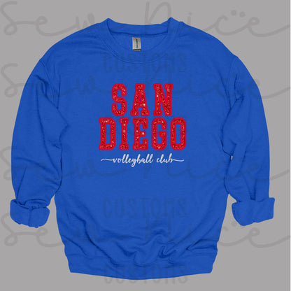 GLITTER San Diego Volleyball Embroidered Applique Crewneck