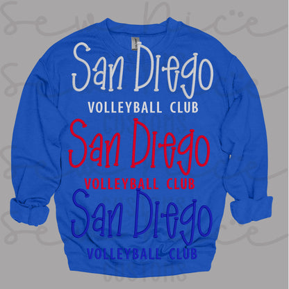 Embroidered 3D Puff - San Diego Volleyball Sweatshirt