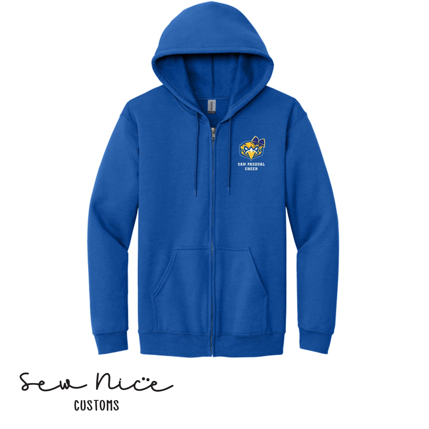 San Pasqual CHEER Glitter Bow- Unisex Adult/Youth Full Zip Hoodie