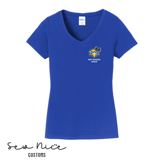 San Pasqual CHEER Glitter Bow- Ladies V-Neck Shirt