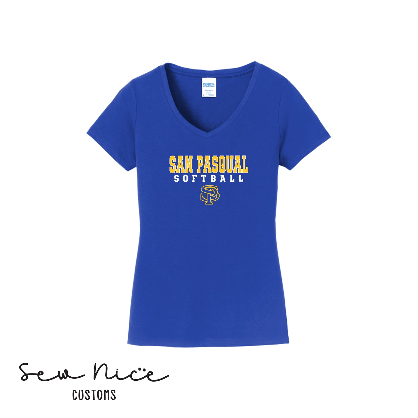 San Pasqual Softball Outline-Ladies V-Neck Shirt