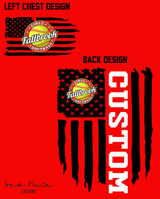 American Flag Softball (CUSTOM) Design- Unisex Long Sleeve Shirt