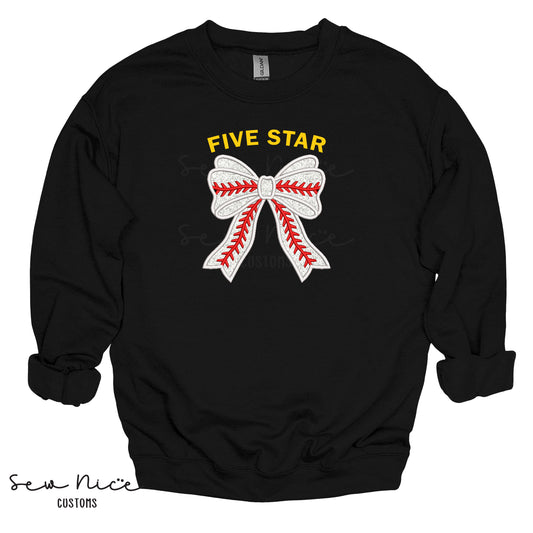 Five Star Embroidered Glitter Bow- Adult/Youth Crewneck
