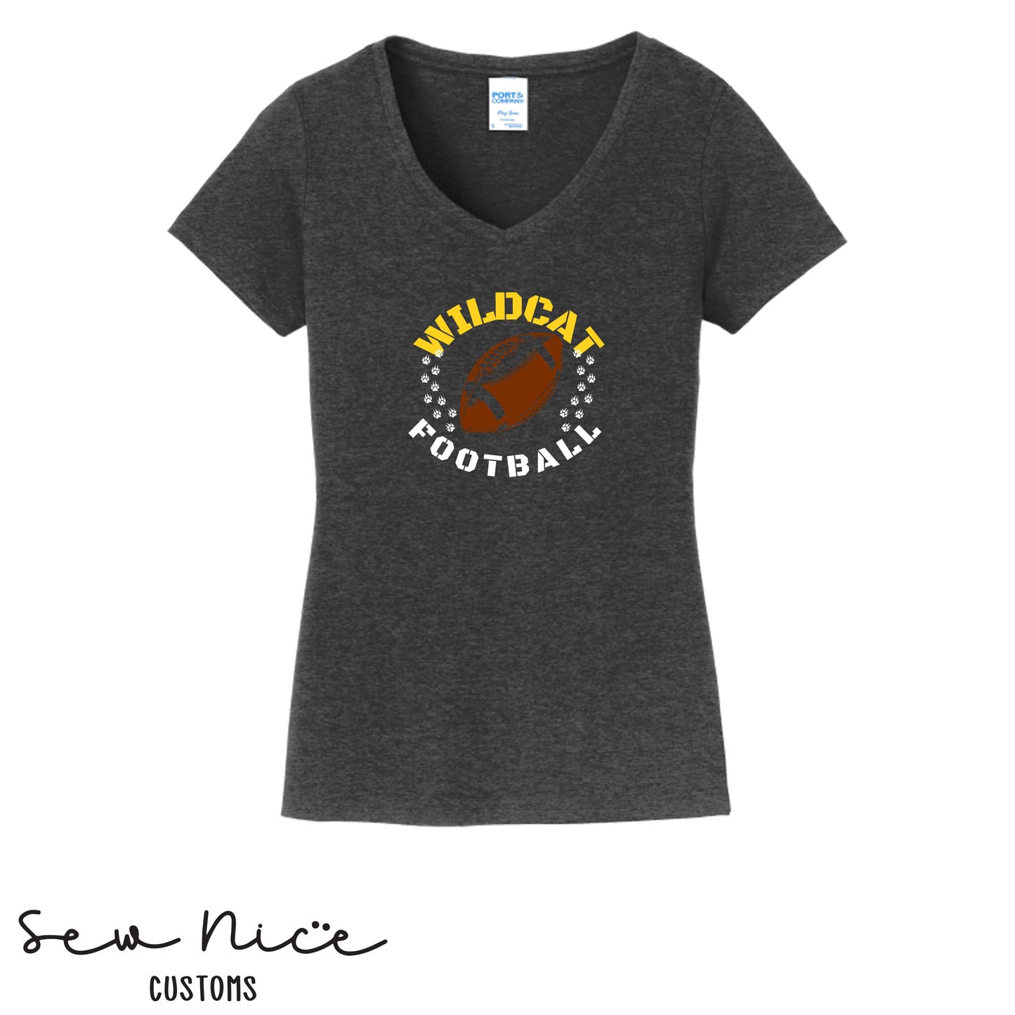 Sullivan Football Paw Prints- Ladies V-Neck Shirt