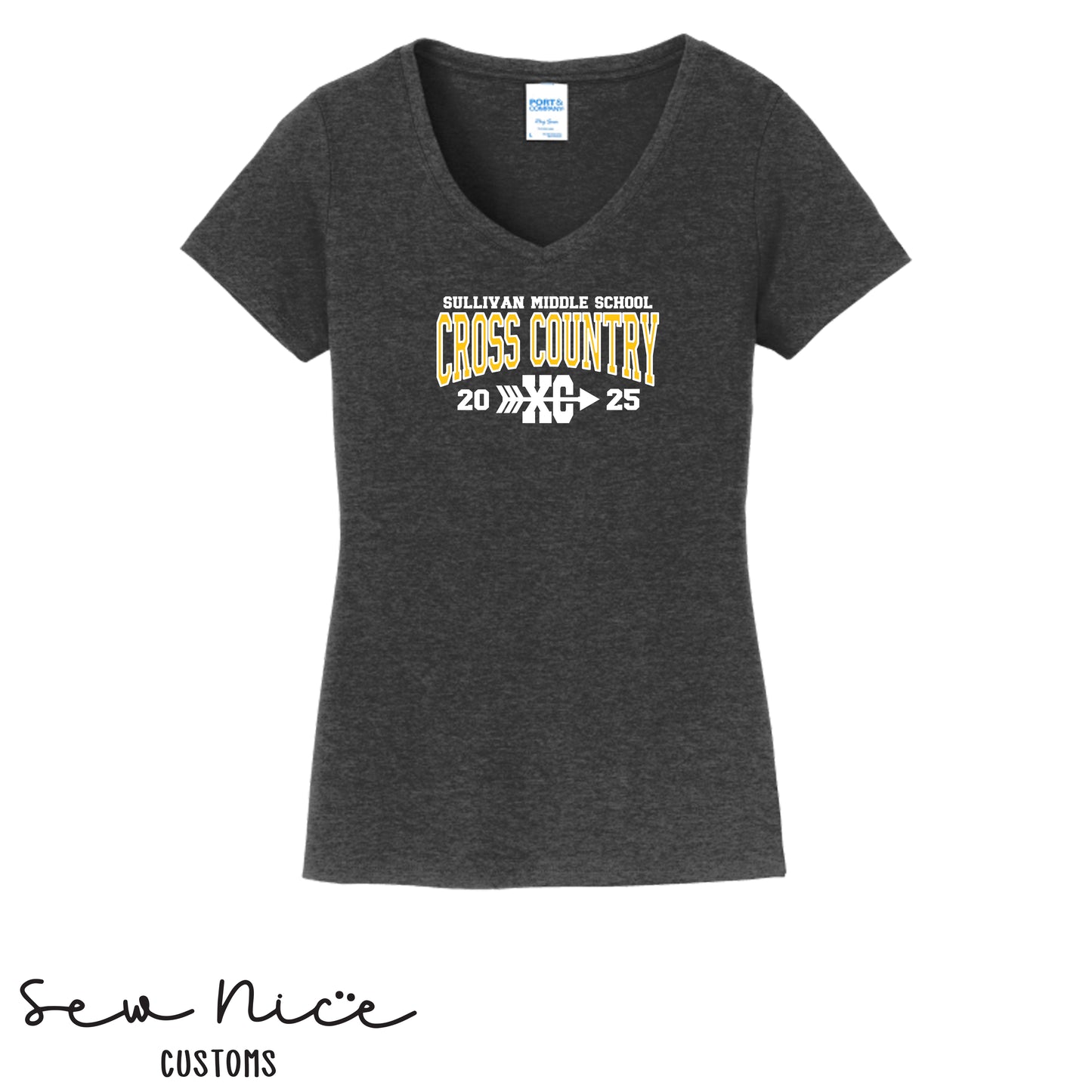 Sullivan Middle School Cross Country XC - Ladies V-Neck Shirt