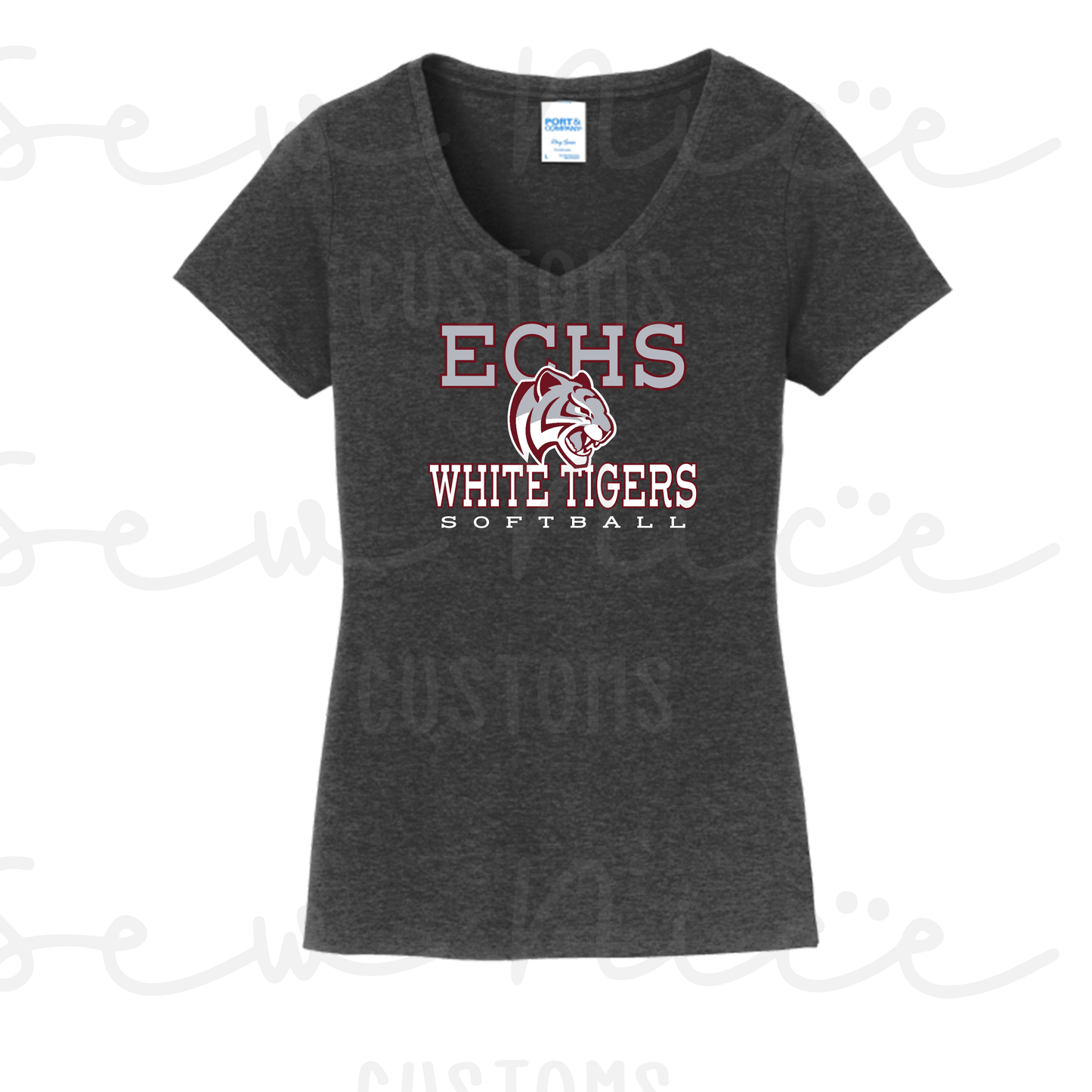 ECHS White Tigers Softball- Ladies V-Neck Shirt