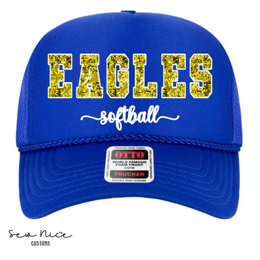 Faux Glitter Eagles Softball- Foam Trucker Hat