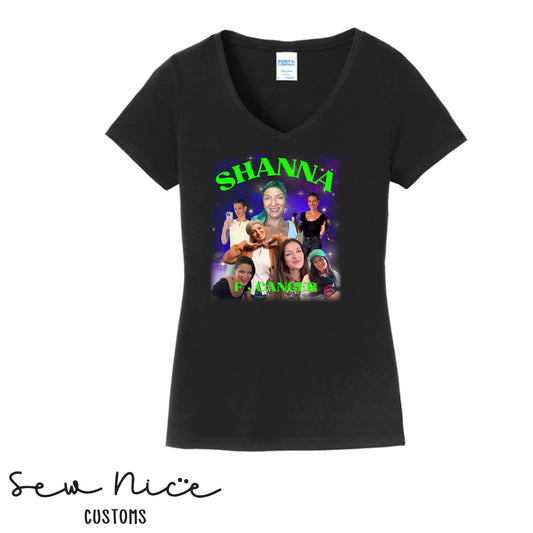 Shanna F-Cancer Collage Women's V-Neck Shirt