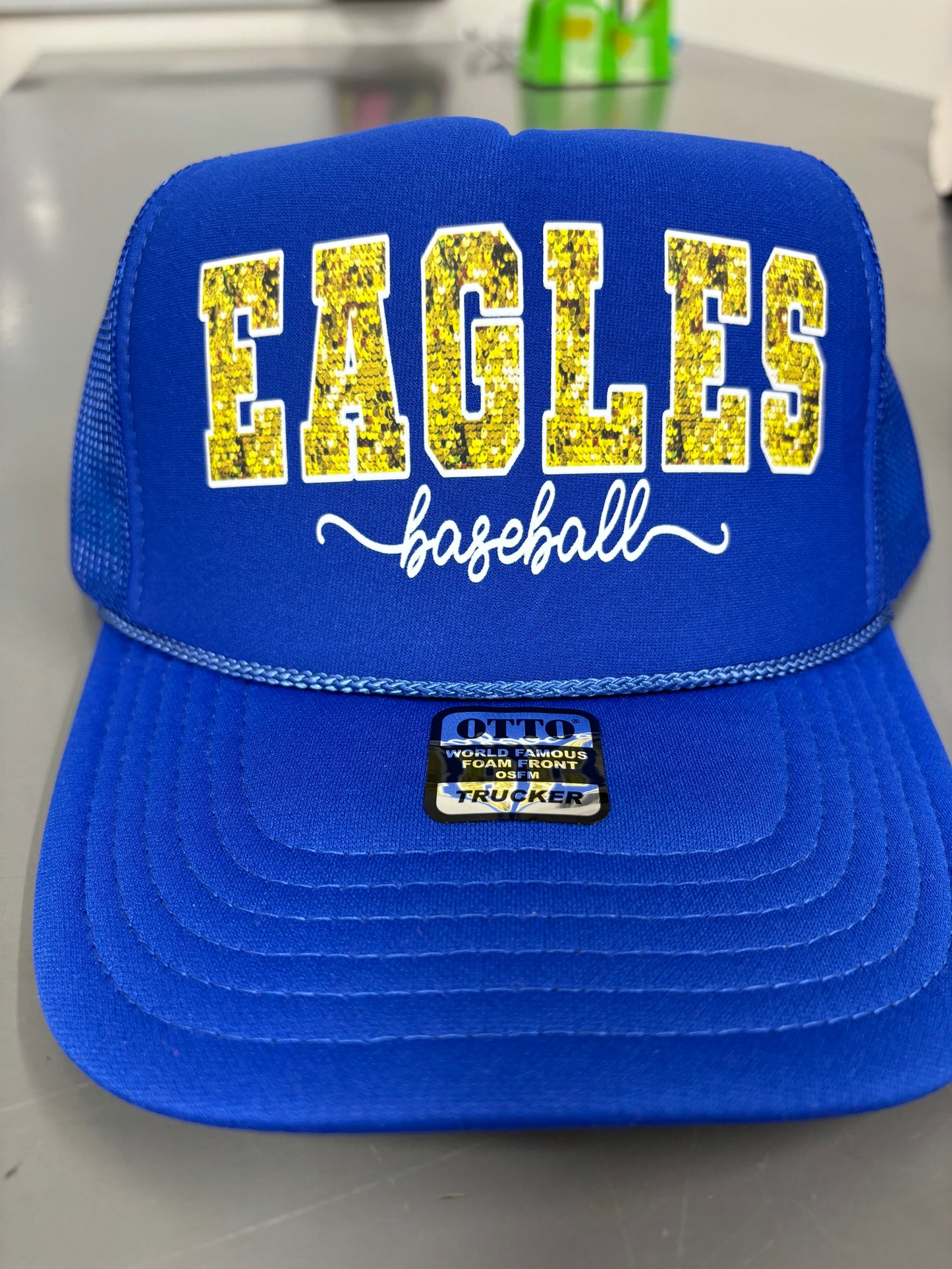 Faux Glitter Eagles Foam Trucker Hat