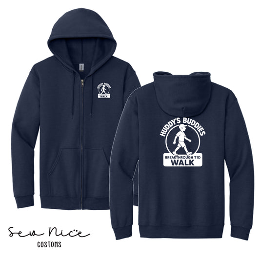 Huddy's Buddies Walk Team- Unisex Adult/Youth Full Zip Hoodie
