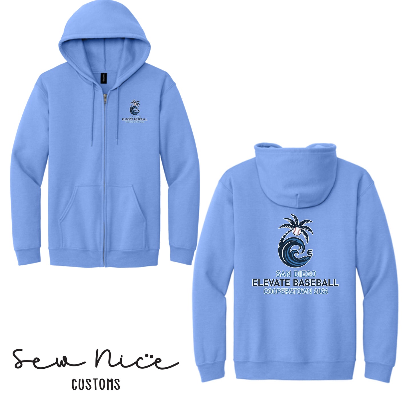 Elevate Cooperstown Logo- Unisex Adult/Youth Full Zip Hoodie