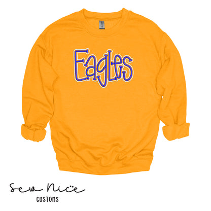 Embroidered "EAGLES" Puff Design - Unisex Adult/Youth Crewneck