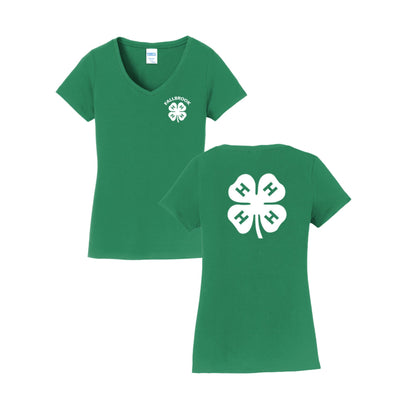 Clover 4H - LADIES V-Neck Shirt - Left Chest/Back Design