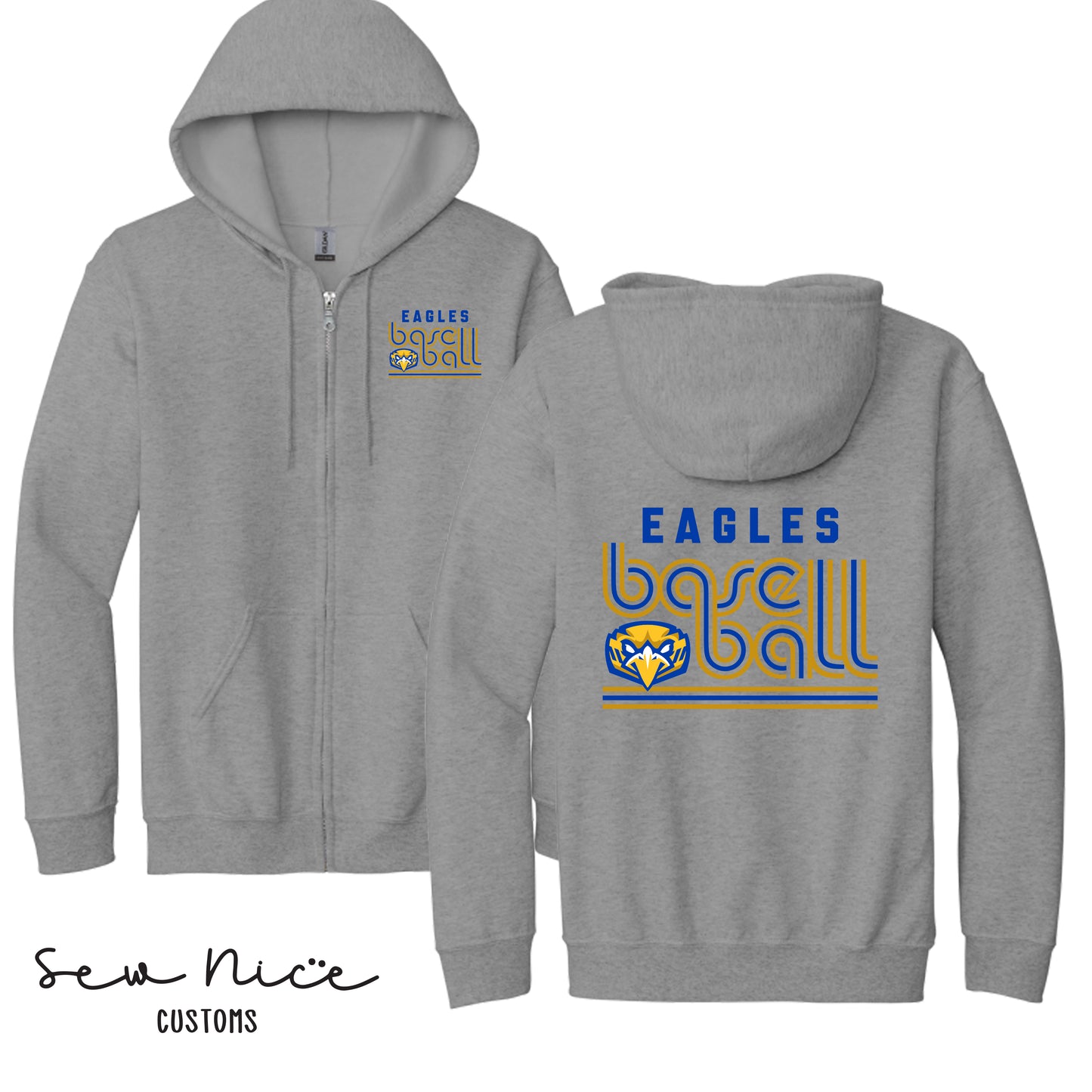 Retro Eagles Baseball - Unisex Adult/Youth Full Zip Hoodie