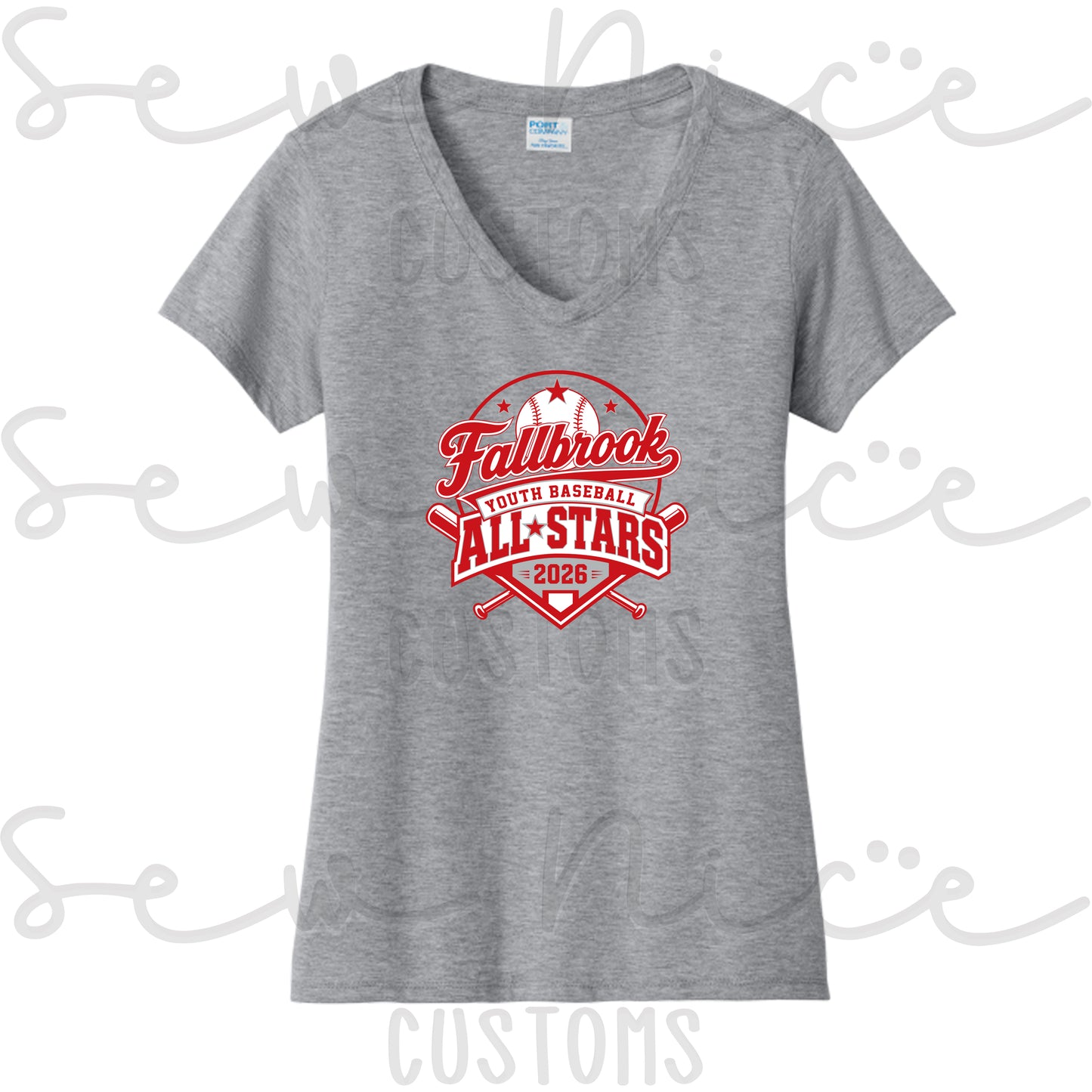 Fallbrook Youth Baseball-ALL STARS 2026- Ladies V-Neck Shirt