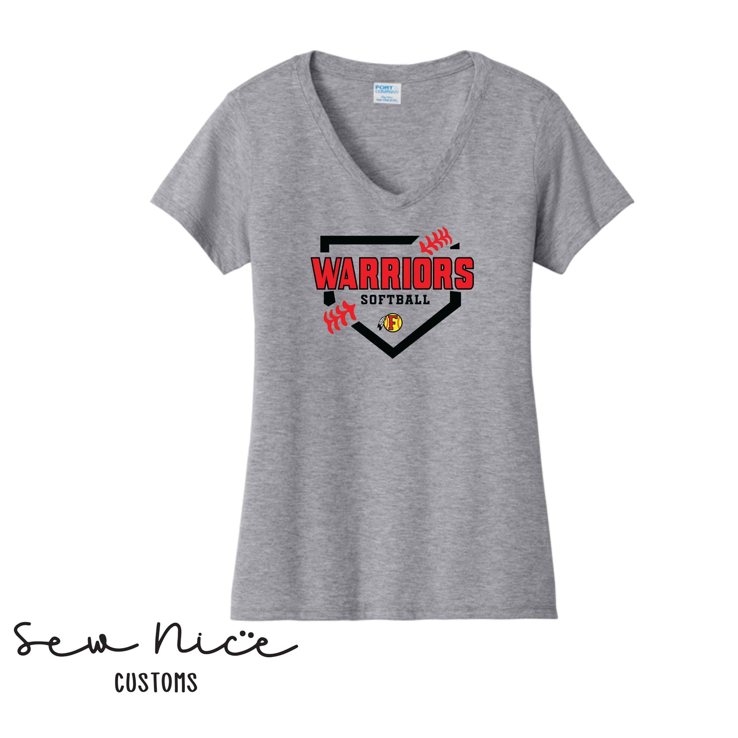 FHS Softball Plate- Ladies V-Neck Shirt