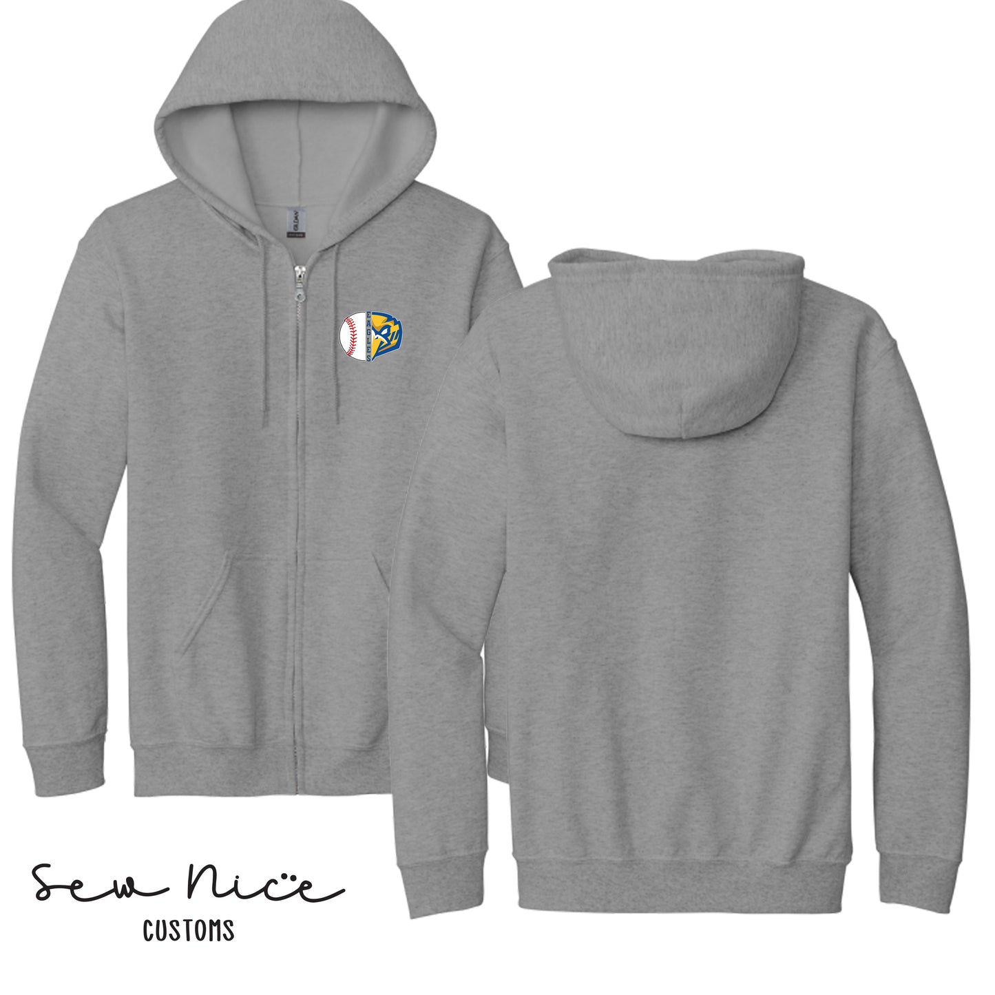 Split Baseball & Eagles Face- Unisex Adult/Youth Full Zip Hoodie