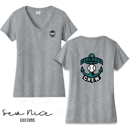 Carlsbad Crew Ladies V-Neck Shirt -Left Chest & Back Design