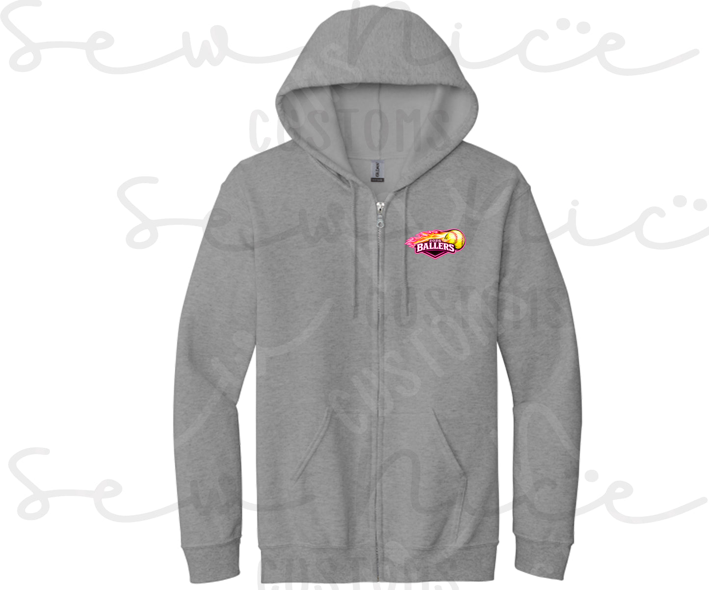 2026 Ballers (Flame) Softball - Unisex Full Zip Hoodie