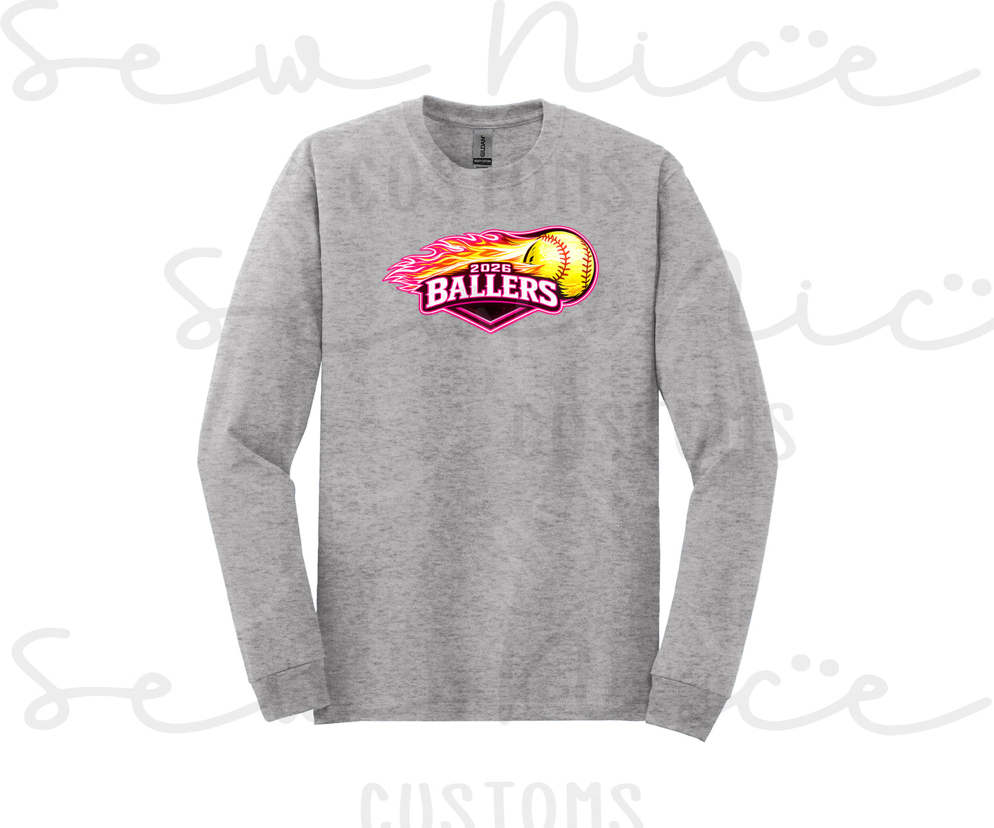 2026 Ballers (Flame) Softball- Unisex Long Sleeve Shirt
