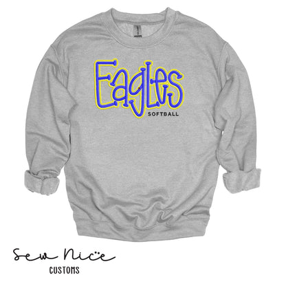 Embroidered "EAGLES" Puff Design - Unisex Adult/Youth Crewneck